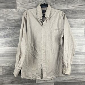 Arrow Dover Button Down Shirt Mens 15 32/33 Tan‎ Beige Long Sleeve Collared